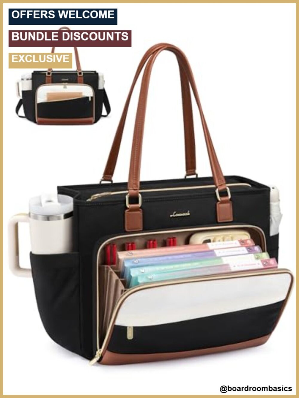 17.3" Laptop Tote Bag with Cup Holder & File Organizer